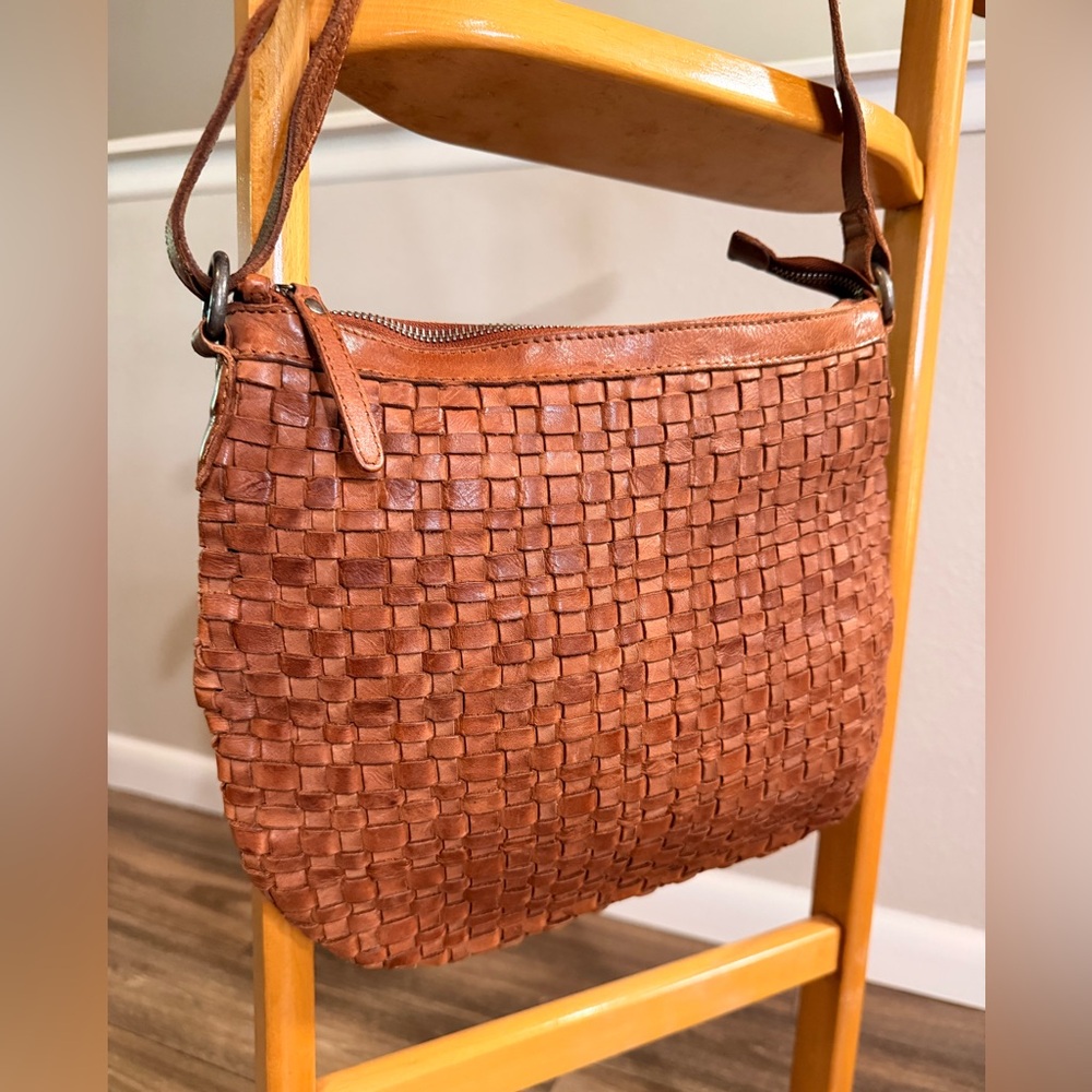 Vilenca Holland Woven Leather Crossbody Bag + Wallet Set Brown Basketweave